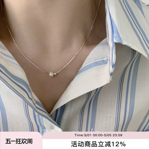 suzyacc kr极简风淡水珍珠纯银蛇骨项链气质轻奢小众高级感锁骨链