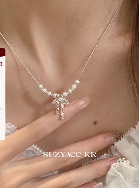 suzyacc kr芭蕾风蝴蝶结项链2025新款甜美小众设计感叠戴毛衣链女