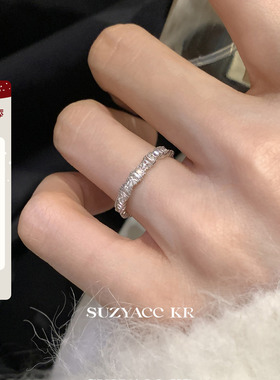 suzyacc kr轻奢排钻合成锆石戒指简约小众质感通勤食指戒百搭指环