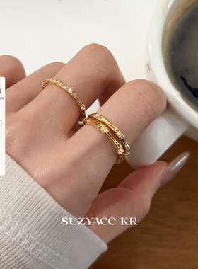 suzyacc kr合成锆石竹节戒指小众设计通勤百搭开口食指戒时尚指环