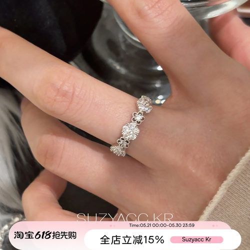 suayacc kr精致轻奢花朵合成锆石戒指气质小众设计感食指戒指环女