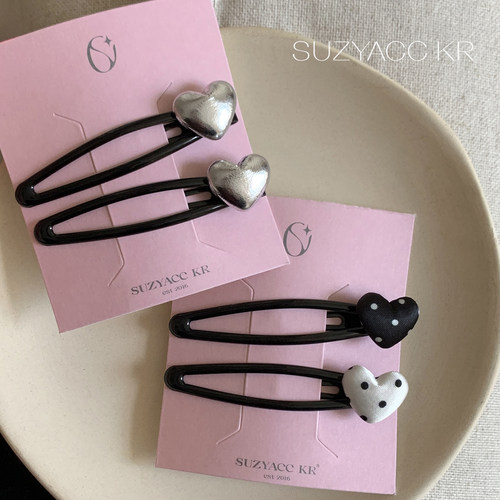 suzyacc kr皮质波点爱心发夹BB夹简约复古甜美百搭侧边刘海夹子