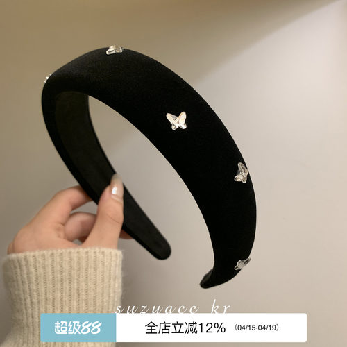轻奢气质蝴蝶水钻丝绒发箍