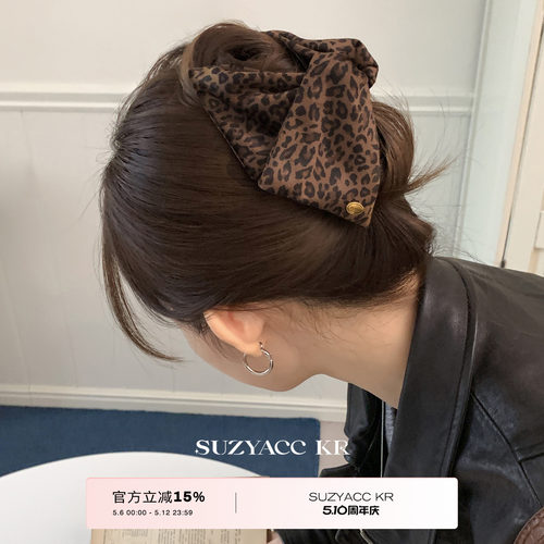 suzyacc kr通勤个性小众豹纹绒面三角抓夹气质小众设计感盘发发夹