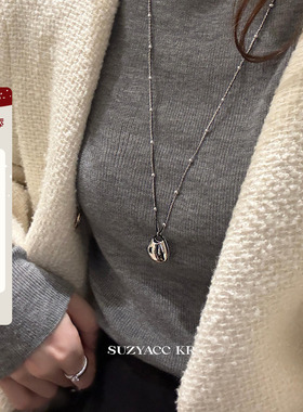 suzyacc kr极简双层珠珠水滴毛衣链2024新款ins风轻奢小众长项链