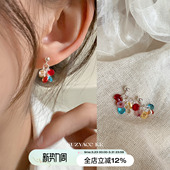suzyacc 复古小众耳饰 kr早春小清新纯银彩色水晶串珠耳环2025新款