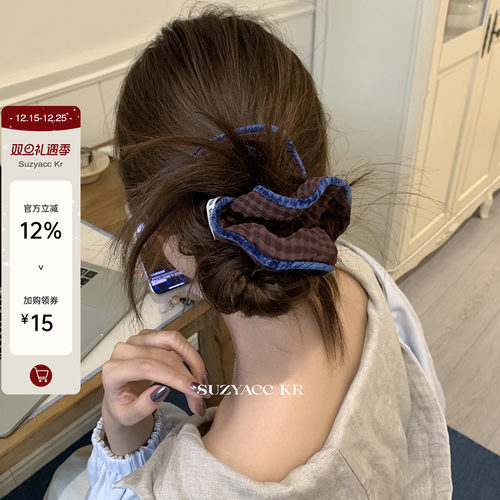 suzyacc kr复古丝绒格子发圈氛围感撞色高级小肠圈盘发皮筋头绳女