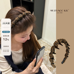suzyacc kr豹纹倒插梳气质发卡发箍2025新款个性小众设计洗脸头箍