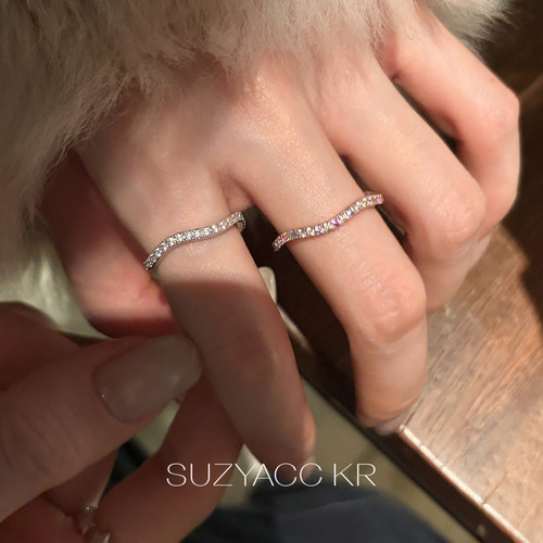 suzyacc kr满钻合成锆石波浪开口戒指轻奢气质显白小众食指戒指环