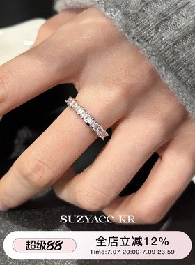 suzyacc kr合成锆石排钻戒指轻奢气质超闪百搭叠戴食指戒指
