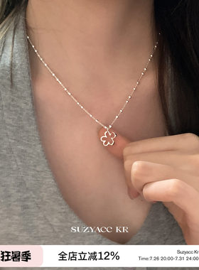 suzyacc kr纯银镂空花朵吊坠项链轻奢气质小众高级感毛衣链颈链女