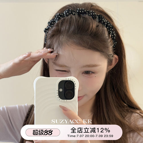suzyacc kr波点雪纺倒插梳高颅顶发箍女2025新款法式复古高级头箍