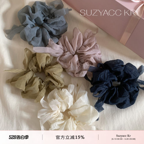 suzyacc kr春日少女蝴蝶结网纱发圈简约小众设计百搭头花皮筋发饰