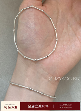 suzyacc kr个性纯银竹节弹力手链女极简风小众百搭高级感串珠手饰