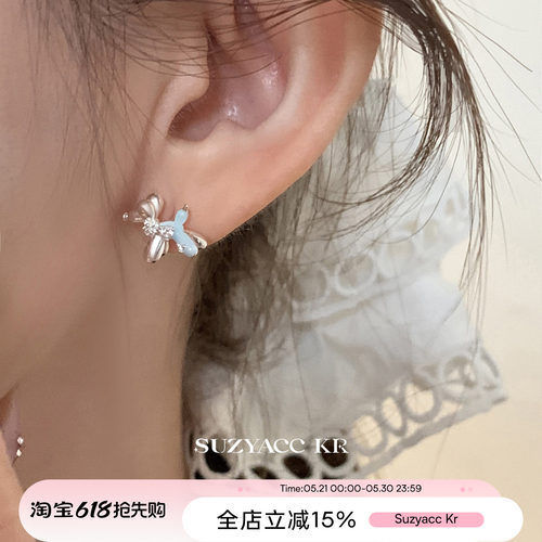 suzyacc kr蓝色滴釉气球狗耳环2025新款ins小众简约设计感耳饰女