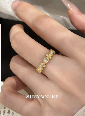 suzyacc kr新中式滴釉花朵戒指女轻奢气质小众指环温柔高级食指戒