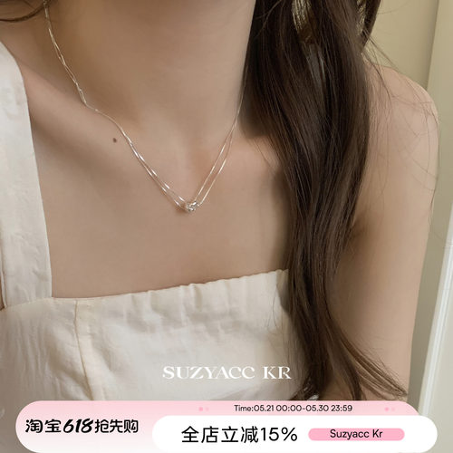 suzyacc kr圆环双层纯银项链女款2025新款小众锁骨链