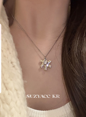 suzyacc kr原创设计爱意拼图水钻项链女款2025新款简约小众锁骨链