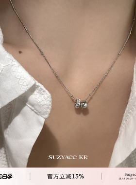 suzyacc kr纯银合成锆石双圈闪钻项链女百搭高级感轻奢小众毛衣链