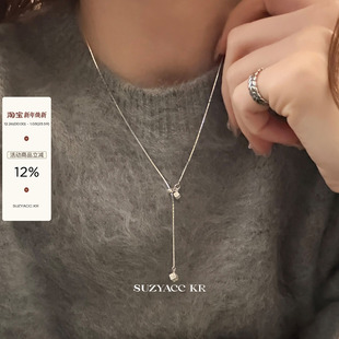 suzyacc 简约小众高级颈链 kr百搭纯银方块吊坠抽拉项链女2025新款