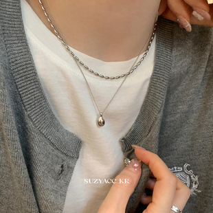 2026新款 简约豆豆链 kr小众高级感水滴吊坠双层项链女款 suzyacc