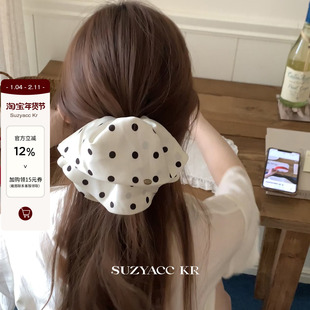 suzyacc kr波点缎面裙摆马尾抓夹女2025新款复古温柔气质盘发发夹