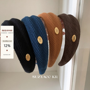 suzyacc kr秋冬复古金标高颅顶凹凸发箍女2025新款简约同期头箍