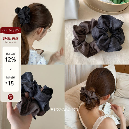 suzyacc kr复古磨毛条纹发圈早秋加厚高级感大肠圈百搭小众头花女