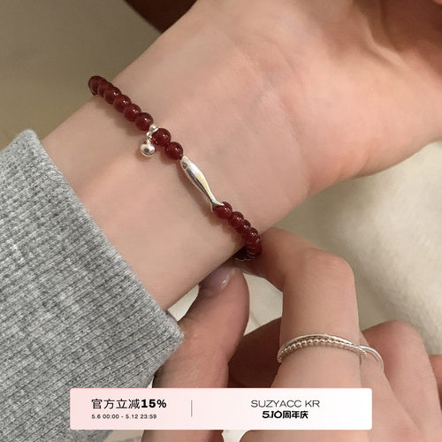 suzyacc kr红色玛瑙小鱼手链国风百搭小众高级感手饰送人节日礼物