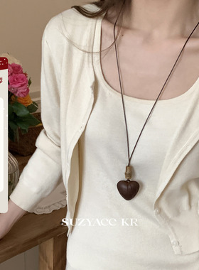 suzyacc kr小众设计爱心吊坠长款项链复古简约百搭高级感毛衣链女