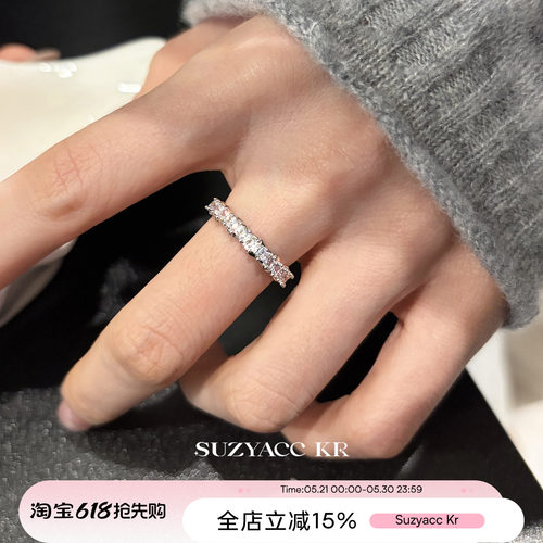suzyacc kr合成锆石排钻戒指轻奢气质超闪百搭叠戴食指戒指