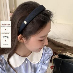 suzyacc kr牛仔金标高颅顶海绵发箍女2025新款日系复古小众头箍