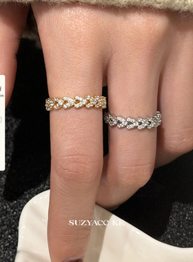 suzyacc kr超闪水钻爱心戒指温柔气质高级食指戒简约百搭叠戴指环