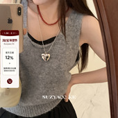 suzyacc kr韩国博主风金属爱心米珠长项链女轻奢小众简约叠戴颈链