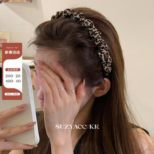 suzyacc kr高颅顶豹纹倒插梳发箍女2025新款小众设计个性百搭头箍