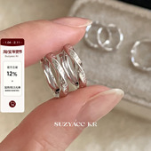 suzyacc kr足银莫比乌斯环字母耳环个性 小众设计耳圈简约百搭耳饰