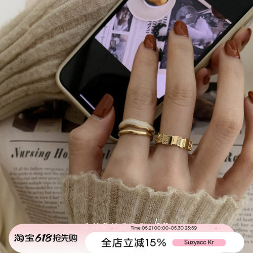 新款潮时尚个性白贝母食指戒女