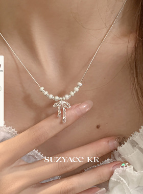 suzyacc kr芭蕾风蝴蝶结项链2025新款甜美小众设计感叠戴毛衣链女