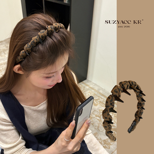 suzyacc kr豹纹倒插梳气质发卡发箍2025新款个性小众设计洗脸头箍