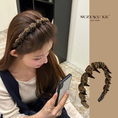 suzyacc kr豹纹倒插梳气质发卡发箍2025新款个性小众设计洗脸头箍