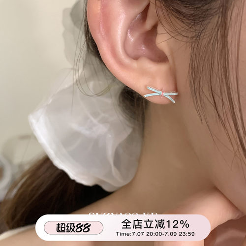 suzyacc kr小清新滴釉纤细蝴蝶结耳环2025新款高级感适合夏天耳钉