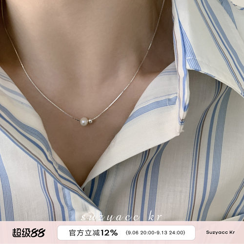 suzyacc kr极简风淡水珍珠纯银蛇骨项链气质轻奢小众高级感锁骨链
