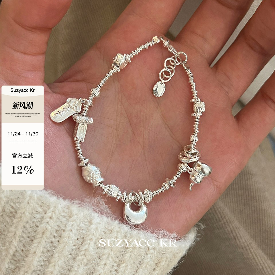 suzyacc kr百搭纯银葫芦小胖福吊坠手链简约小众设计感ins风手饰