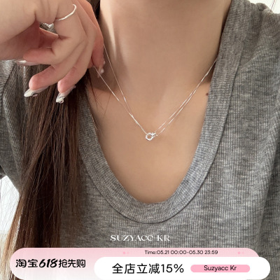suzyacc kr极简风圆环双层纯银项链女款2025新款小众百搭锁骨链