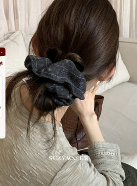 suzyacc kr低调复古碎花灰色大肠圈通勤百搭高级感低马尾皮筋发圈