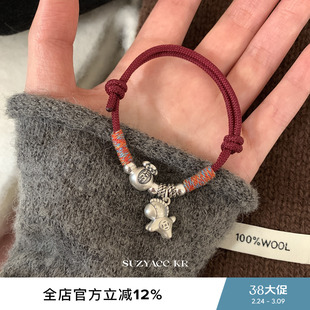 suzyacc kr足银999木马红绳手链本命年轻奢小众百搭高级感手饰女