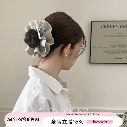 suzyacc kr法式格纹双层小蛮腰大肠圈小清新学院风百搭低马尾发圈