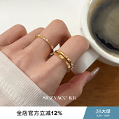 suzyacc 指环 kr合成锆石竹节戒指小众设计通勤百搭开口食指戒时尚