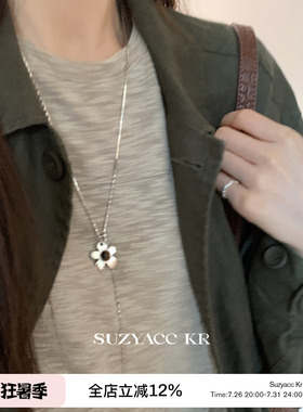 suzyacc kr虎眼石花朵抽拉毛衣链简约个性小众设计感可调节长项链