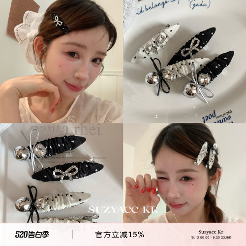 suzyacc kr波点蝴蝶结发夹女2025新款高端法式复古褶皱小众刘海夹